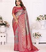 Heavy zari woven pink banarasi silk blend saree
