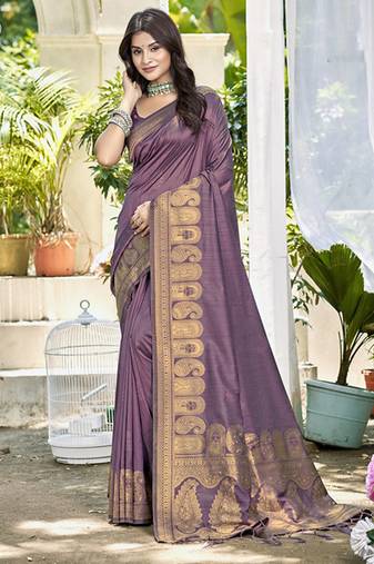 Purple assam silk blend zari woven saree