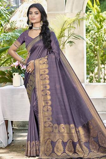 Lavender assam silk blend zari woven saree