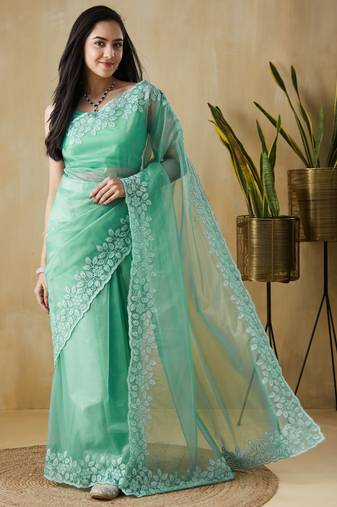 Sea green tissue ready to wear saree