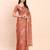 Rust linen cotton woven border printed saree