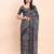 Black linen cotton woven border printed saree