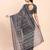 Black linen cotton woven border printed saree