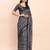 Black linen cotton woven border printed saree