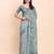Sea green linen cotton woven border printed saree