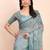 Sea green linen cotton woven border printed saree