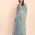 Sea green linen cotton woven border printed saree