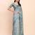 Sea green linen cotton woven border printed saree
