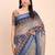 Blue linen cotton woven border printed saree
