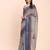 Blue linen cotton woven border printed saree