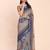 Blue linen cotton woven border printed saree