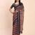 Black linen cotton woven border printed saree