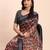 Black linen cotton woven border printed saree
