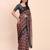 Black linen cotton woven border printed saree
