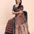 Black linen cotton woven border printed saree