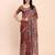 Brown linen cotton woven border printed saree