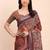 Brown linen cotton woven border printed saree