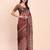 Brown linen cotton woven border printed saree