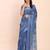 Indigo blue linen cotton woven border printed saree