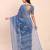 Indigo blue linen cotton woven border printed saree