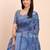 Indigo blue linen cotton woven border printed saree