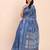 Indigo blue linen cotton woven border printed saree