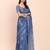 Indigo blue linen cotton woven border printed saree