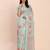 Sea green linen cotton woven border printed saree