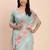 Sea green linen cotton woven border printed saree