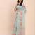 Sea green linen cotton woven border printed saree