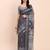 Black linen cotton woven border printed saree