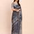 Black linen cotton woven border printed saree