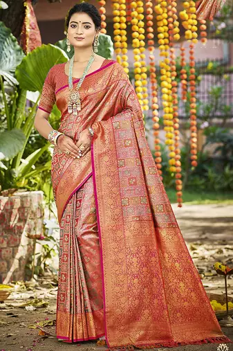Pink dharmavaram heavy woven saree