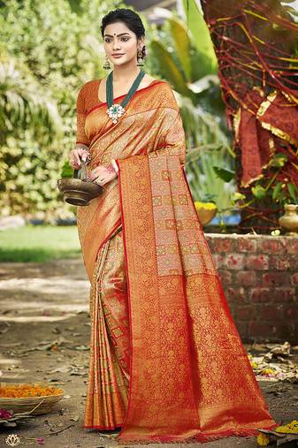 Orange dharmavaram heavy woven saree
