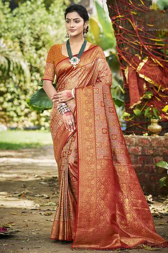 Mustard dharmavaram heavy woven saree