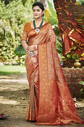 Mustard dharmavaram heavy woven saree