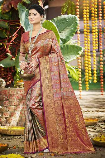Multi dharmavaram heavy woven saree