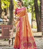 Orange kanjivaram silk blend saree