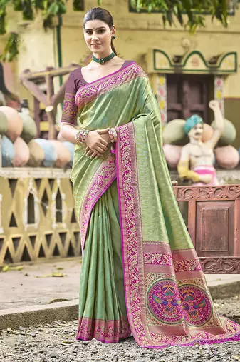 Green kanjivaram silk blend saree
