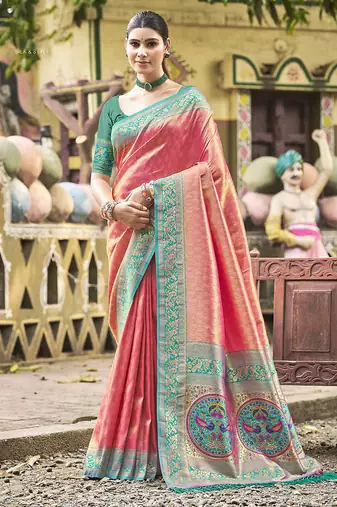 Pink kanjivaram silk blend saree