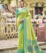 Green kanjivaram silk blend saree