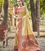 Yellow kanjivaram silk blend saree