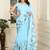 Sea green linen cotton printed saree