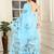 Sea green linen cotton printed saree