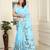 Sea green linen cotton printed saree