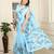 Sea green linen cotton printed saree