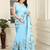 Sea green linen cotton printed saree