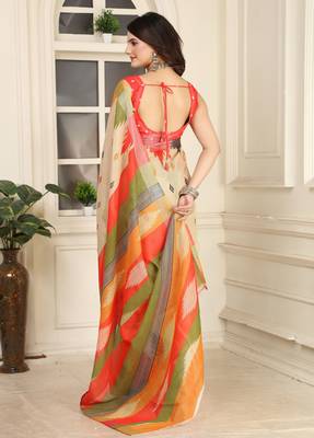 Beige linen cotton printed saree 2