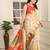 Beige linen cotton printed saree
