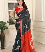 Black linen cotton printed saree